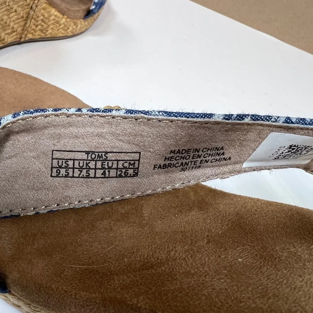 TOMS Blue Geometric Print Woven Straw Wedge Sandals‎ Womens 9.5